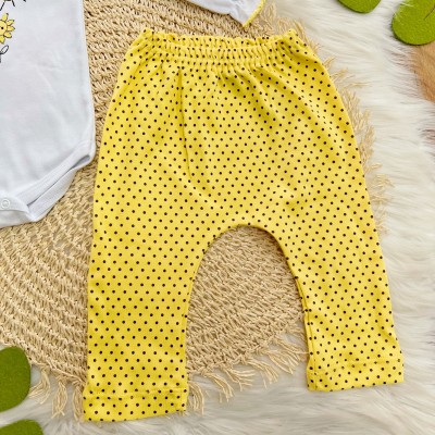 Conj. Body Manga Longa e Calça Abelhinha com Poá Preto - Branco e Amarelo